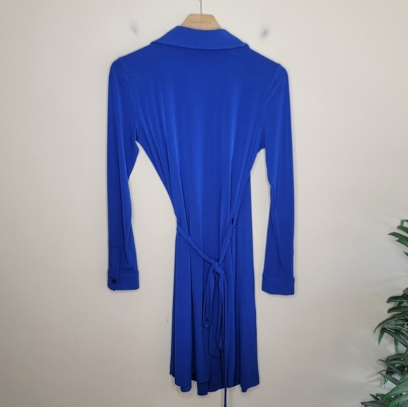 Calvin Klein | Blue Long Sleeve Collared Wrap Dress - Picture 4 of 5